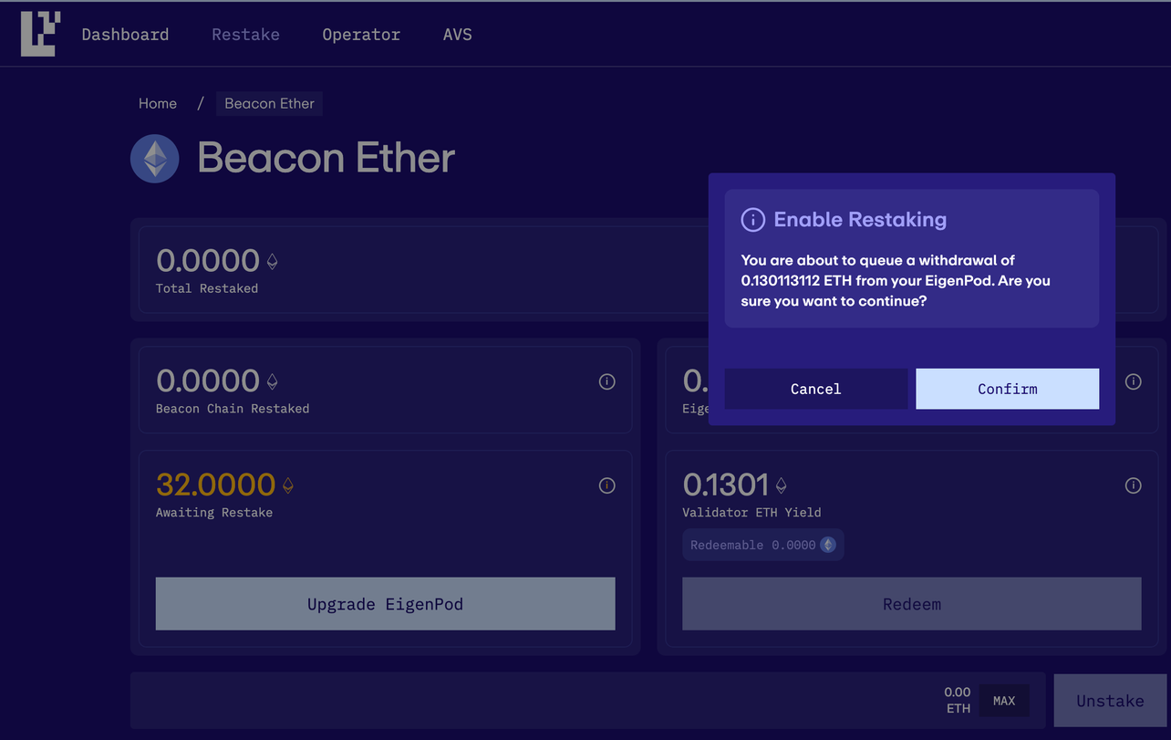 EigenLayer multi-AVS operator registration dashboard
